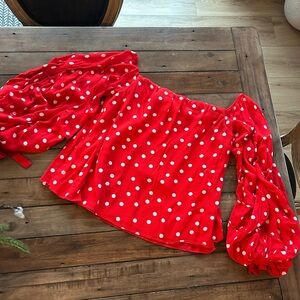 Lovers + Friends Emery Red Polka Dot Off Shoulder Blouse S